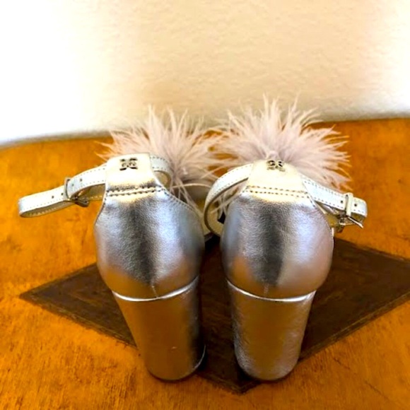 New SAM EDELMAN Yaro Silver Feather & Leather Sandals 4" Block Heel 8.5 - Picture 8 of 9